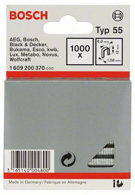 Скобы тип 55 Bosch 12 мм, 1000 шт Фото 1
