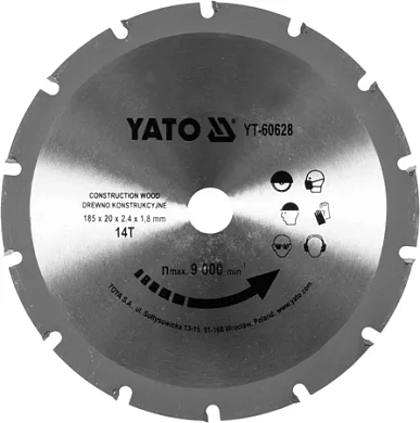 Диск пильный Yato 185х2.4x20 мм, 14 зубцов (YT-60628) Фото 1