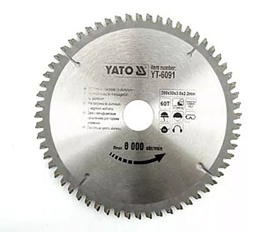 Диск пильний YATO по алюмінію 200х30х3.0х2.2 мм, 60 зубців (YT-6091) Фото 1