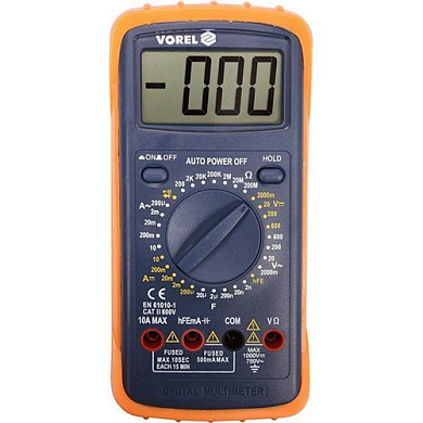 Мультиметр для вимірювання електричних параметрів VOREL 81783 цифровий, висота цифр 25 мм Фото 1